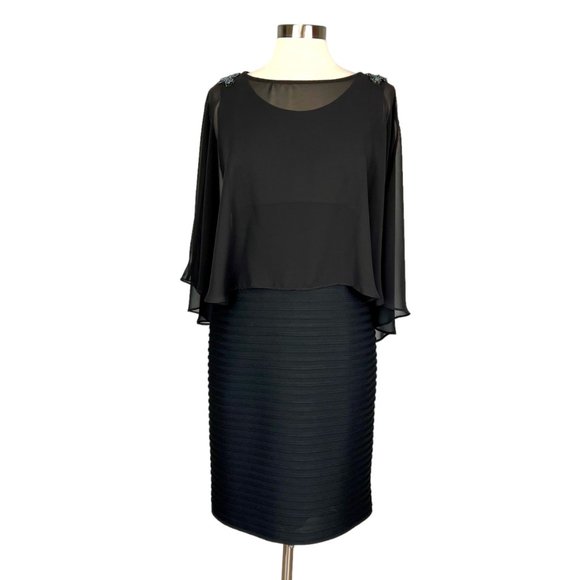 R&M Richards Womens Black Chiffon Capelet Sheath Cocktail Dress size 12 - Picture 1 of 13